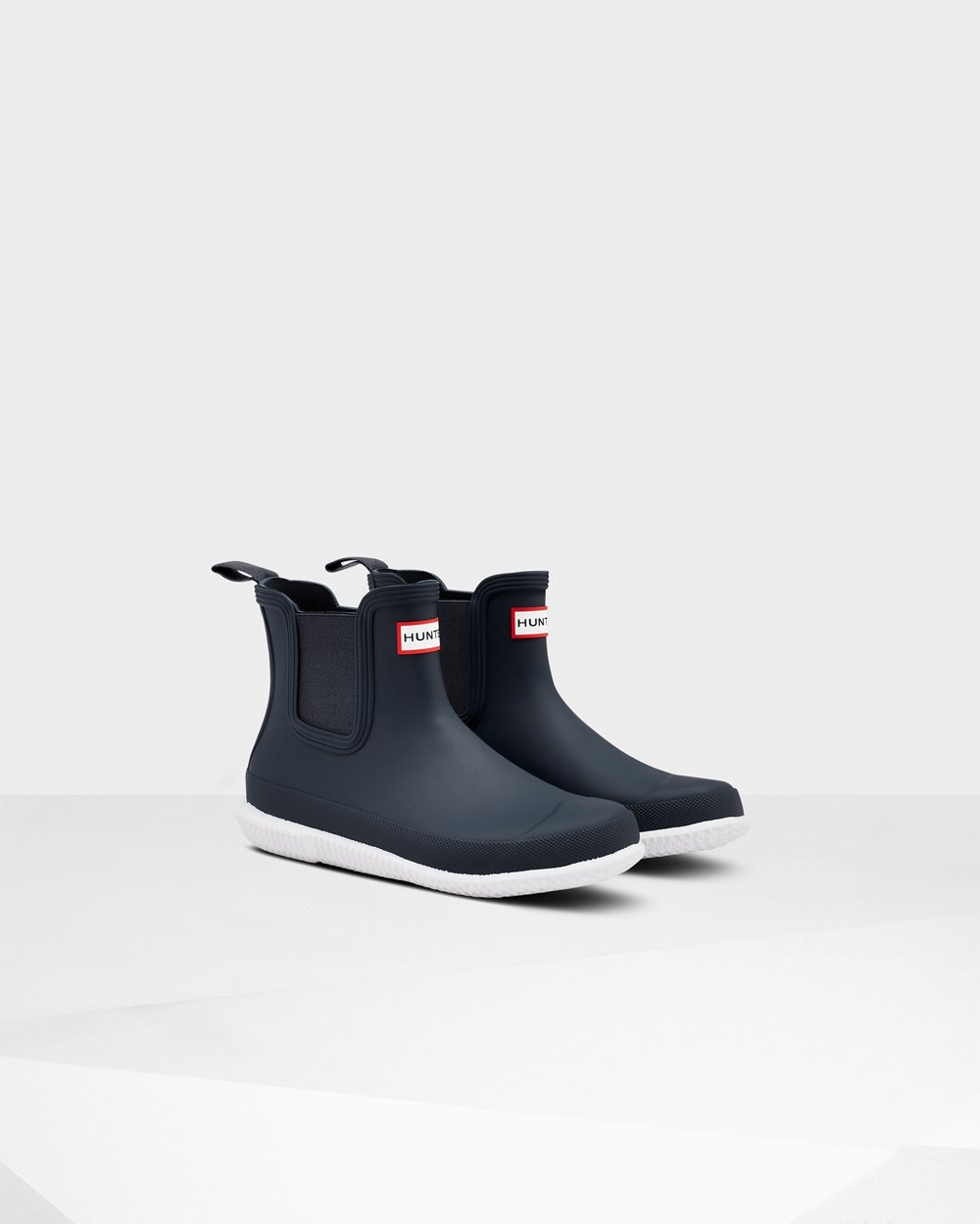Botas Chelsea Hunter Feminina Azul Marinho/Branco - Original Flat Heel Calendar Sole - 81IEJDRFC